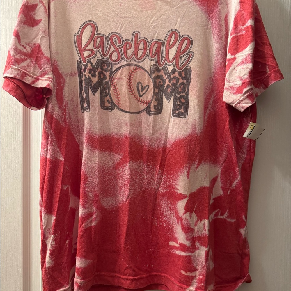 Kids Baseball Mom Red Tie-Dye T-Shirt